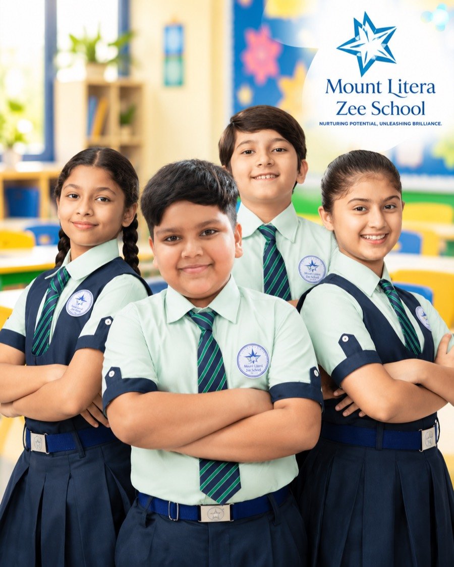 Mount Litera Zee School middle school students in uniform, arms folded, smiling