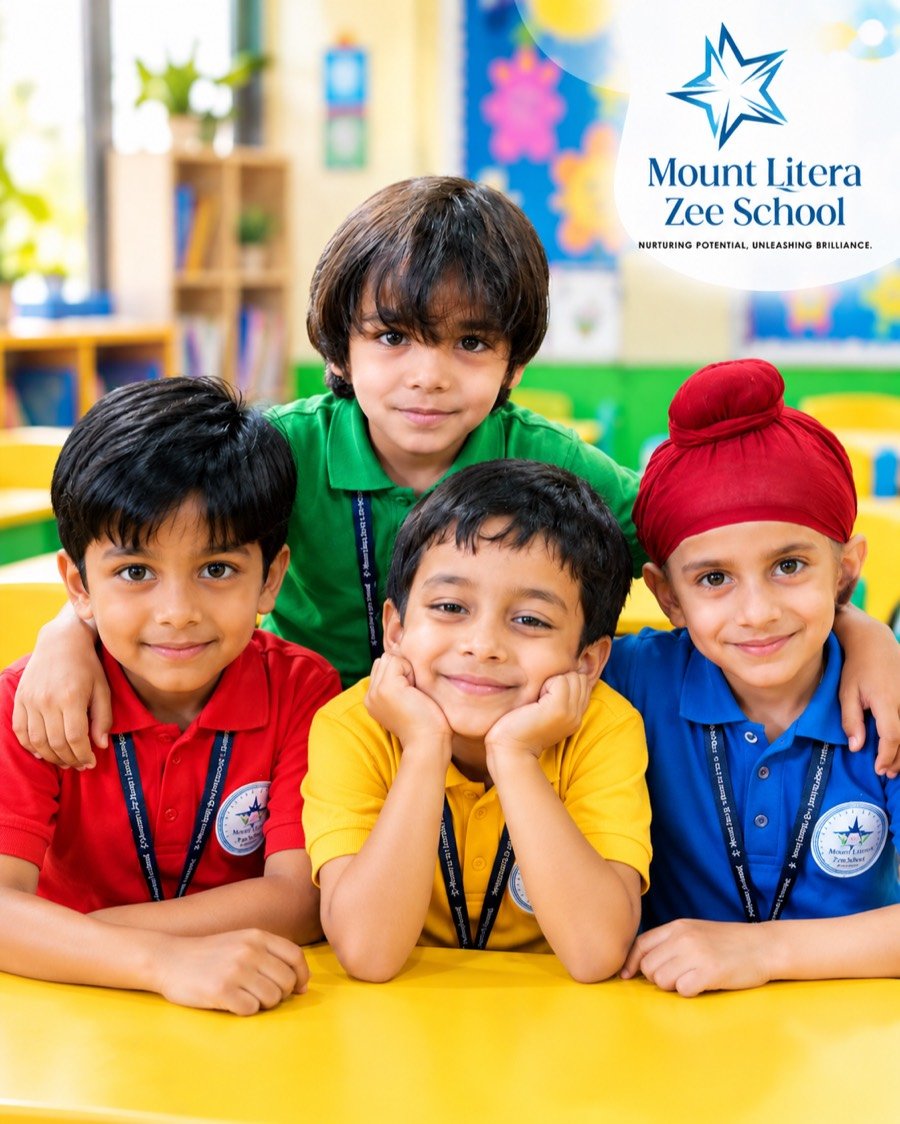 Mount Litera Zee School primary students in house T-shirts in their classroom